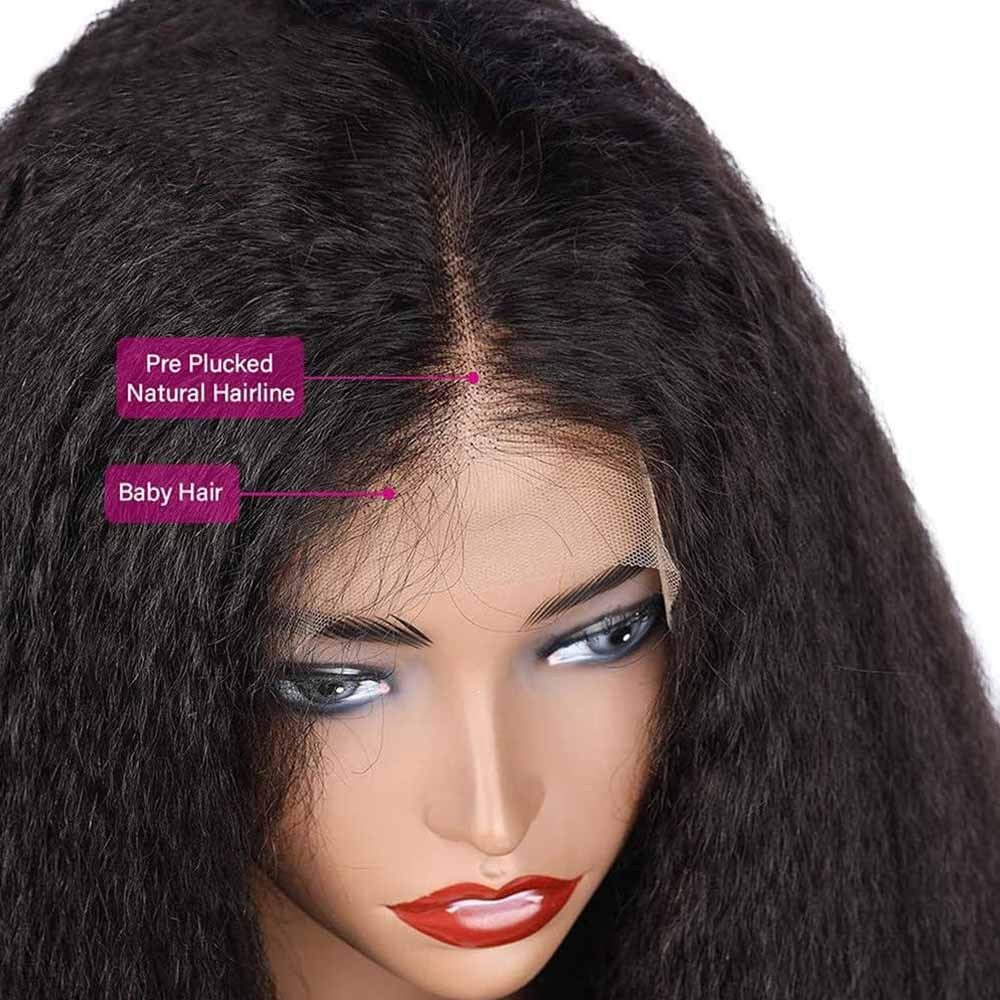 13x4 Lace Front Wigs Human Hair Pre Plucked 250 Density 34 Inch HD Kinky Straight Lace Front Wigs Human Hair 12A Frontal Wigs Human Hair for Women Kinky Straight Wigs Human Hair Black wig